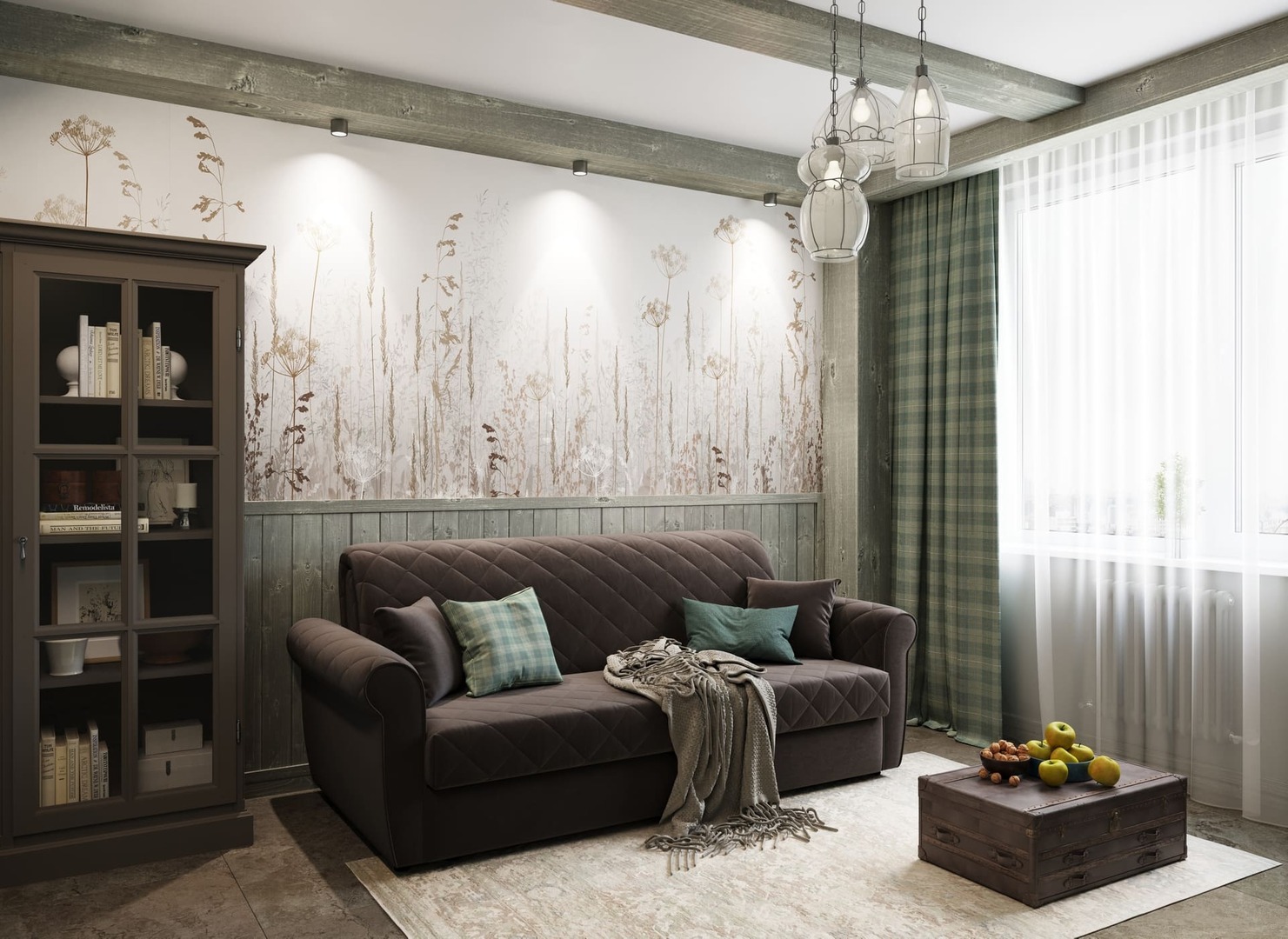 Гостиная с благородным диваном MOON 123 в
                    коричневом оттенке.