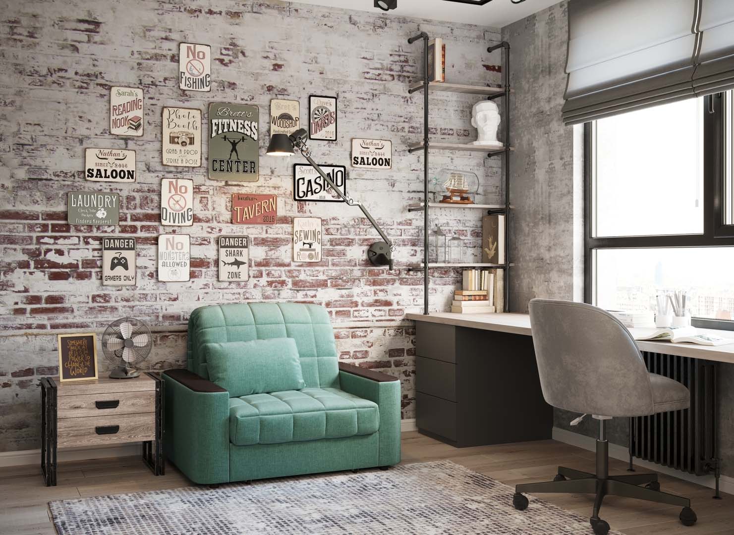 Комната подростка в стиле лофт. Кресло на фотографии — MOON Family
                018