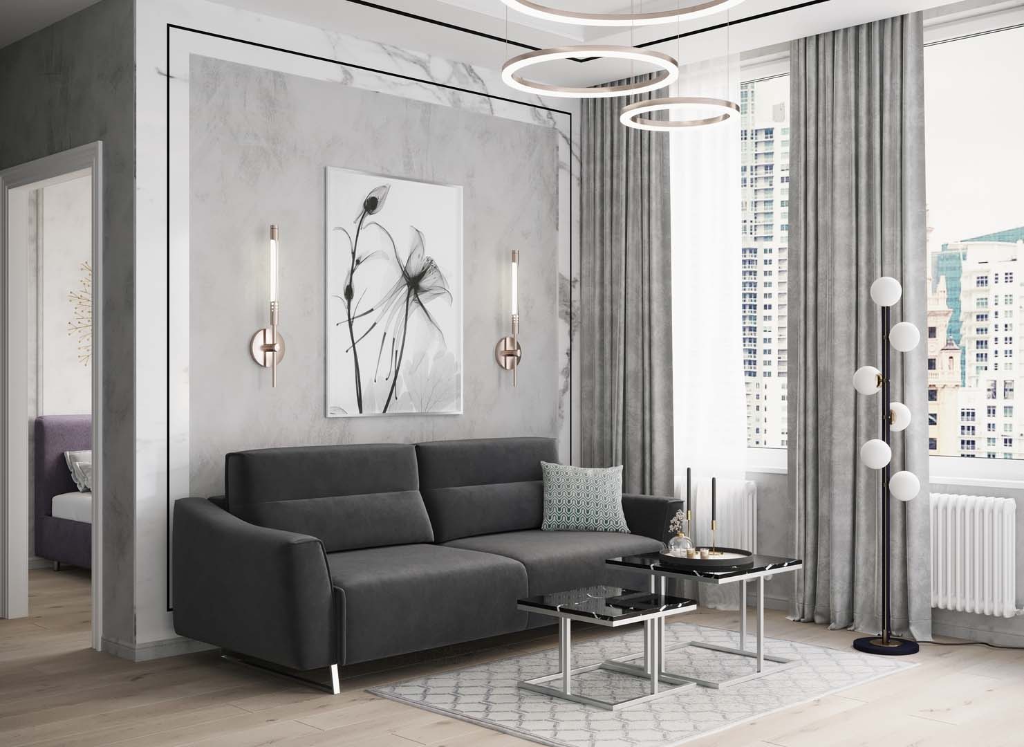 Диван MOON 172 в стиле ар-деко с резко очерченным
                    силуэтом.